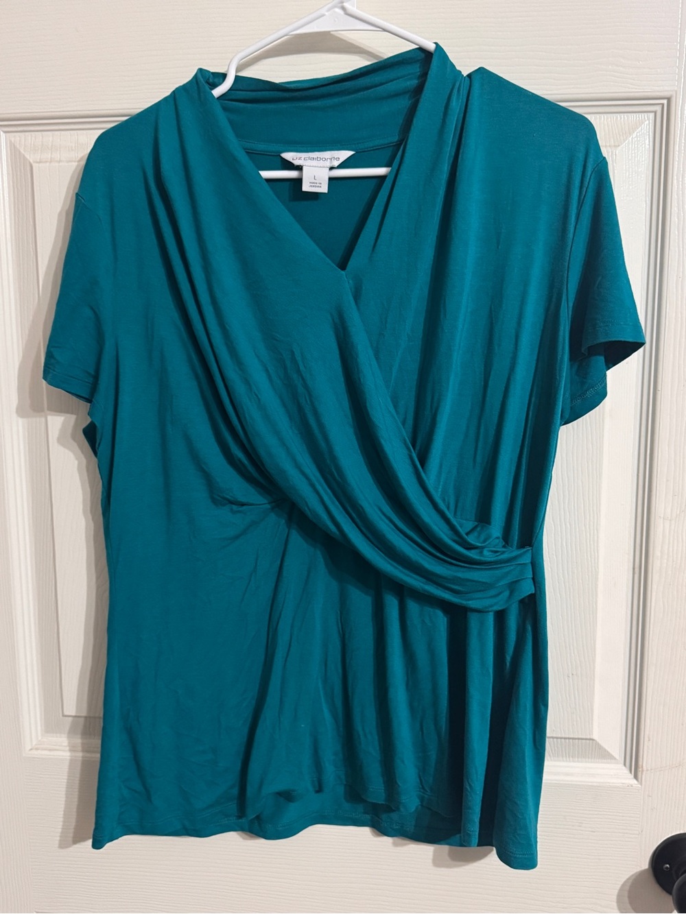 Liz Claiborne Teal Draped Crossover Short Sleeve Top